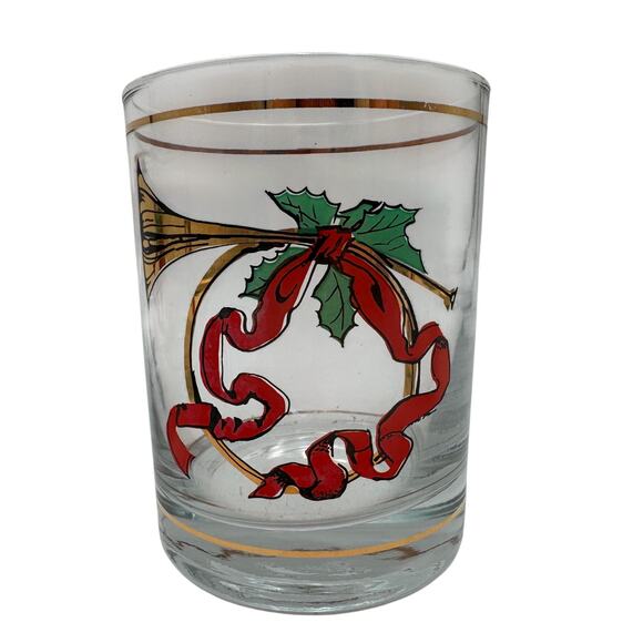 Vintage DOF French Horns Low Ball Double Old Fashioned Christmas Glasses Set/6 - Picture 2 of 5
